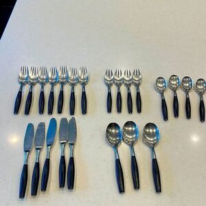 Dansk fjord teak black handle design silverware 22 pc set, vintage.